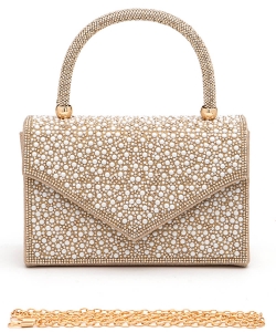Pearl and Rhinestone Statement Top Handle Clutch Bag JM999-A