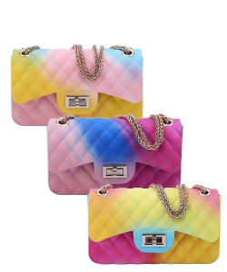 Package of 6 Pieces Cute Modern Tender Rainbow Jelly Crossbody Bag JP-068RPP