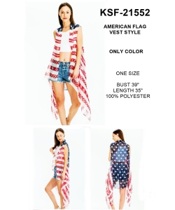 6 Pieces  American Flag Vest Style Kimono KSF-21552