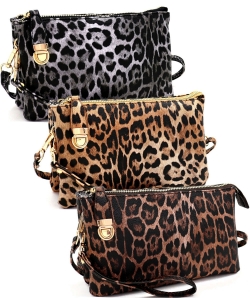 Package of 6 Pieces Leopard Print Push-Lock Cross Body LE020B