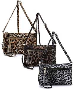 Package of 6 Pieces Leopard Double Compartment Clutch Cross Body Bag LE021