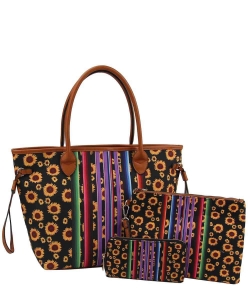Sun Flower Stripe Printed Canvas 3-in-1 Shopper LPR030-1W