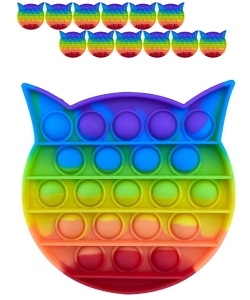 1 Dozen Pack Rainbow Color Cat Shaped Pop Fidget Toy MSD-102PP