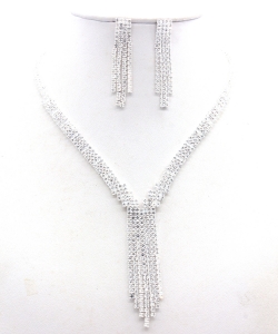 Rhinestone Necklace with Earrings Set NB330099  SILVER