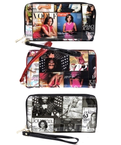 Pack of 6 Pieces Magazine Cover Collage Zip Around Wallet OA020