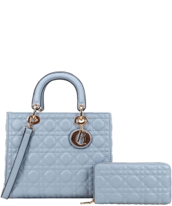 2in1 Large Size Quilted Satchel Wallet Set OR-9143W