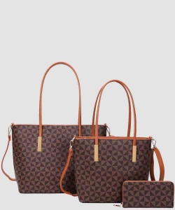 3-Piece Geometric Print Tote & Crossbody Handbag Set P007-8233S