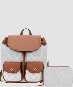 2in1 Monogram Drawstring Backpack with Wallet P8BR-9180A