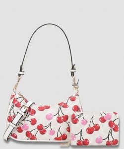 2-IN-1 Oval Cherry Print Satchel Wallet Set P8YT-1261A