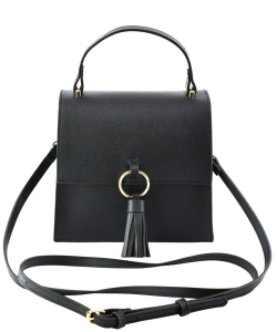 Fashion Ring Tassel Flap Crossbody Satchel Bag PB704 BLACK
