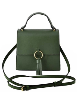Fashion Ring Tassel Flap Crossbody Satchel Bag PB704 OLIVE