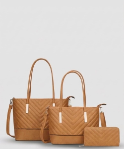 3in1 Plain V Stitching Tote Bag With Matching Bag And Wallet Set PBN-CC-8557-S