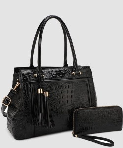 Elegant Croco-Embossed Satchel & Wristlet Set PBS-3422