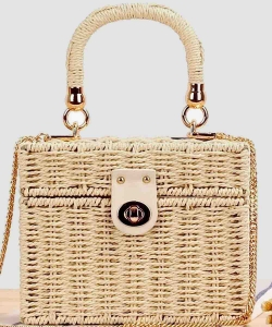 Rectangle Handle Rattan Straw Shoulder Bag BZ-102