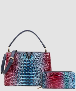 2In1 Croc V Emblem Handbag with Wallet PCE-9110W