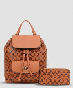 2in1 Oval Pattern Print Drawstring Backpack Wallet DP-9150-W