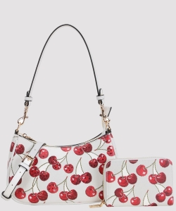 Vintage Cherry Print Shoulder Bag & Zip Wallet Duo PDY21261