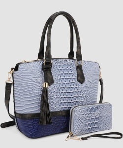 Croco-Embossed Satchel & Wristlet Set PES-3417A