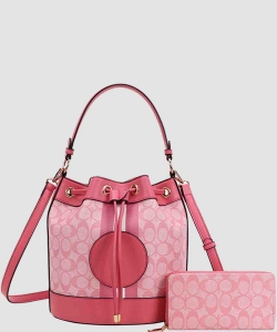 2n1 Oval Design Drawstring Satchel Wallet Set FT-9101W