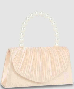Pleated Flap Pearl Handle Clutch PGMS-5022