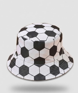 Black and White Soccer Ball Print Bucket Hat PHA780056
