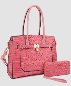 Premium Croco-Embossed Satchel & Wristlet Duo PJBW-3650