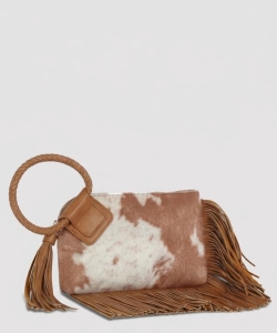Calf Hair Cow Printed Fringe Cuff Handle Clutch PJY-0568