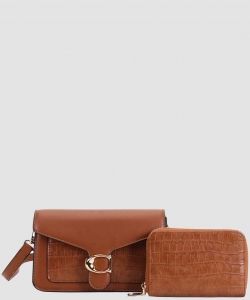 Croco-Embossed Saddle Crossbody & Wallet Set PKC7-1365-A