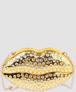 Rhinestone Metallic Lips Clutch Crossbody Bag PLGZ101