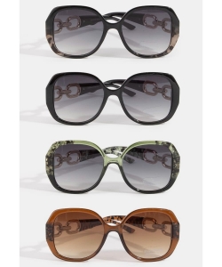 Oversized Round Chain-link Temple Sunglasses PMP25543AP-AP