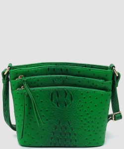 Ostrich Croc Multi Zip Pocket Crossbody Bag OS059