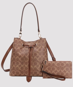 Women's Monogram Bucket Bag with Matching Wristlet PQFT-9197-L