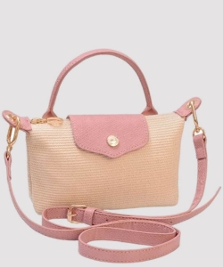 Straw Crossbody Bag with Leather Trim PSC781