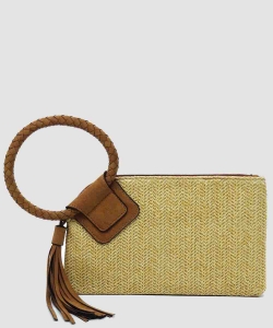 Straw Cuff Handle Tassel Wristlet Clutch PST204