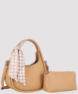 Scarf-Accent Satchel Crossbody With Zipper Clutch PUS-5378