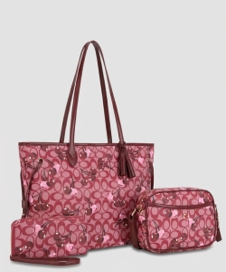 Cherry Pattern 3-in-1 Letter Print Tote Set PZS-31801