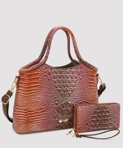 Serengeti Embossed Croco Satchel & Wristlet Duo PZZW-31266