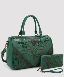 Luxe V-Chevron Mixed Exotics Boston & Wristlet Set PZZW-31272