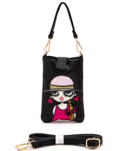Trendy Girl Sequin Cell Phone Convertible Swing Bag R1015C