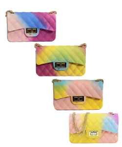 Package of 8 Pieces Quilt Embossed Multi Color Jelly Crossbody Bag SJ733CM