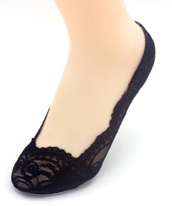 12 Pairs of Floral Embroidered No Show Socks SO300003 BLACK