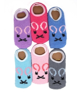 Pack of 6 Pieces Fuzzy Bunny Ears Warm Foot Socks SO320012