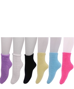 Pack of 6 Pieces Assorted Color Fuzzy Warm Ankle Socks SO320013