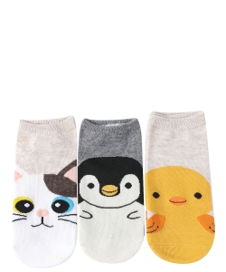 Pack of 3 Color Set Cat Penguin and Chick Socks SO320056