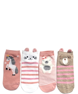 Set of 4 Assorted Color Unicorn Bunny Teddy Bear Socks SO320060