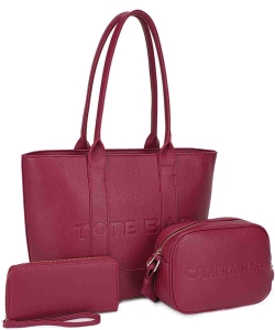 3in1 Textured Tote Bag W Crossbody and Wallet Set UM-31518