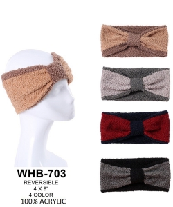 Fuzzy Top Knot REVERSIBLE headband WHB-703