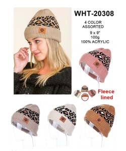 1 Dozen Pack LEOnardo Leopard Pattern Fashion Beanie WHT-20308