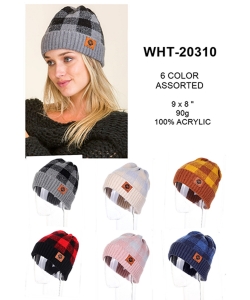 1 Dozen Pack Leonardo Grid Pattern Fashion Beanie WHT-20310