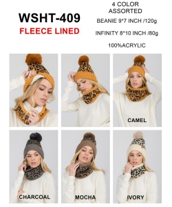 Attached Fur Pom-Pom Knit Sweater Hat & Infinity Scarf Set WSHT409